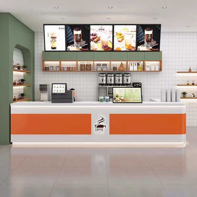 现代奶茶店吧台甜饮蛋糕店收银台餐饮饭店酒吧前台水果店柜台