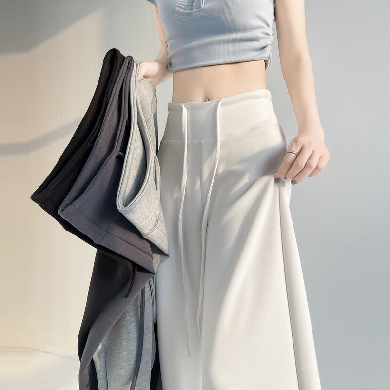 2026夏季新款薄款高腰直筒运动裤女装阔腿冰丝垂感休闲显瘦拖地裤