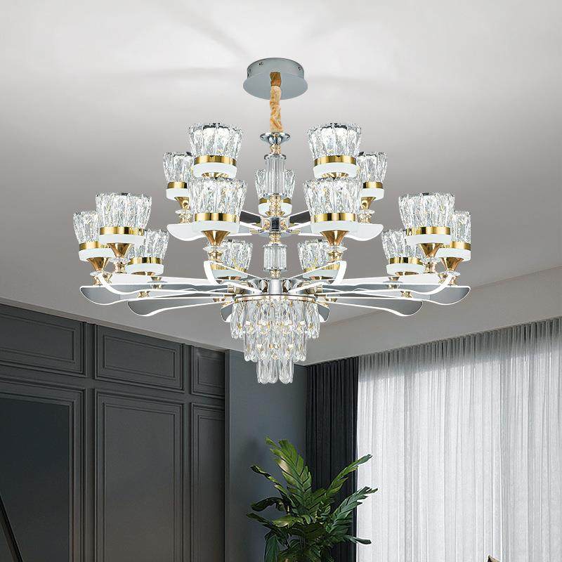 2023年新款简约水晶吊灯客厅灯主灯高档家用别墅灯臂发光大厅灯具,家装灯饰光源,智能吊灯,淘宝优惠券,粉丝福利购,淘宝优惠卷
