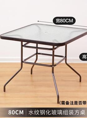 户外庭院经济型圆形简约方桌黑色钢化玻璃大圆桌现代商用时尚餐桌