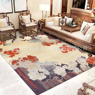 新中式手工羊毛地毯客厅卧室中国风祥云图案腈纶混纺长方形茶几毯