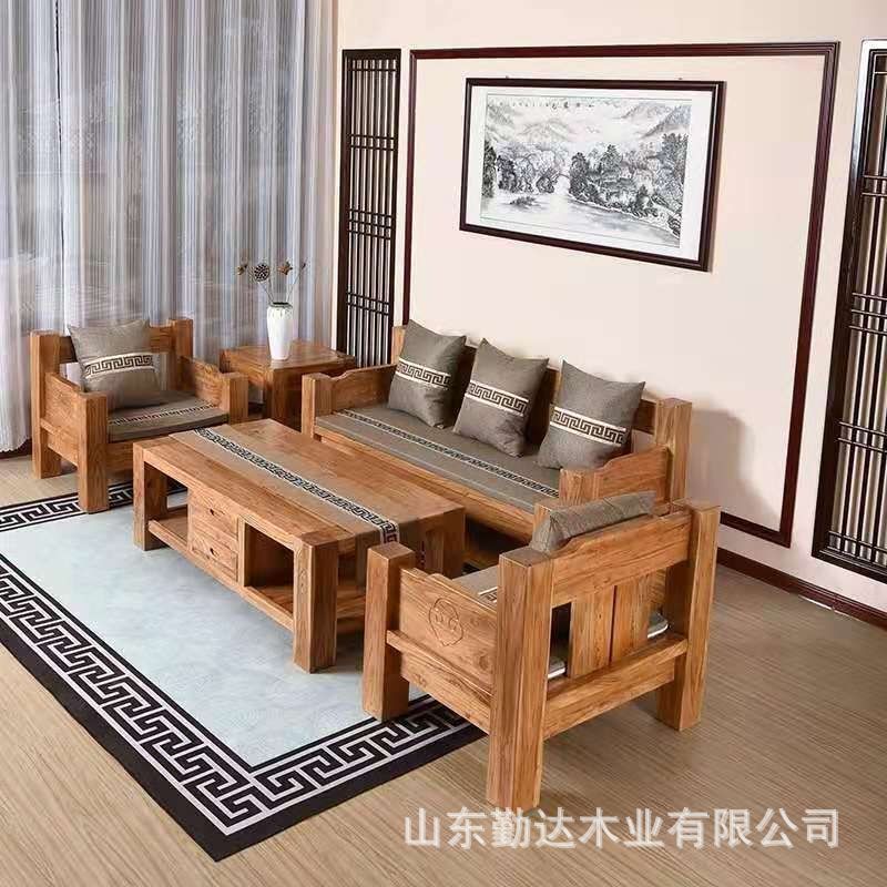 北方老榆木实木桌椅沙发商用办公老式古典榆木家具仿古沙发新中式