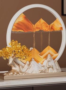 玄关电视酒柜装饰品福禄金山摆件现代轻奢福禄金山流沙画可印LOGO