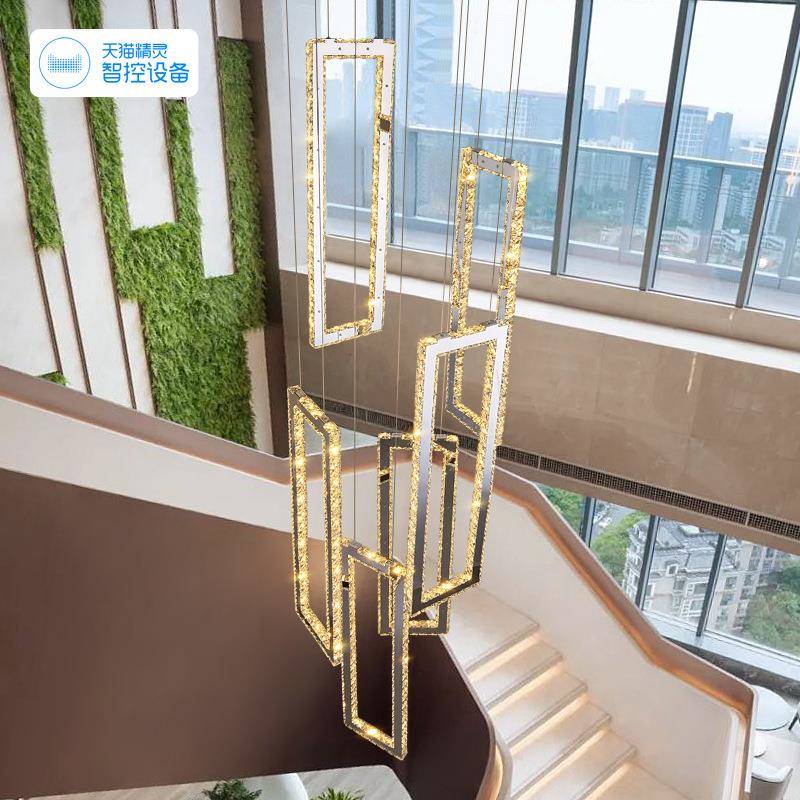 楼梯间长吊灯别墅复式楼轻奢旋转楼梯灯酒店工程灯客厅水晶大吊灯