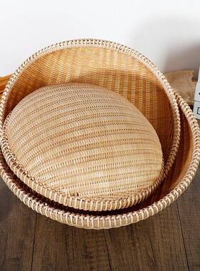 竹筛筲箕纳筐水果篮0531洗菜簸箕竹无制品竹编子圆形家收用孔细篾