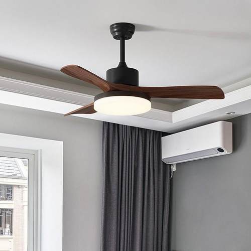 古新款中风扇灯客厅卧室书883餐厅灯新实木静音中房式胡桃木色吊