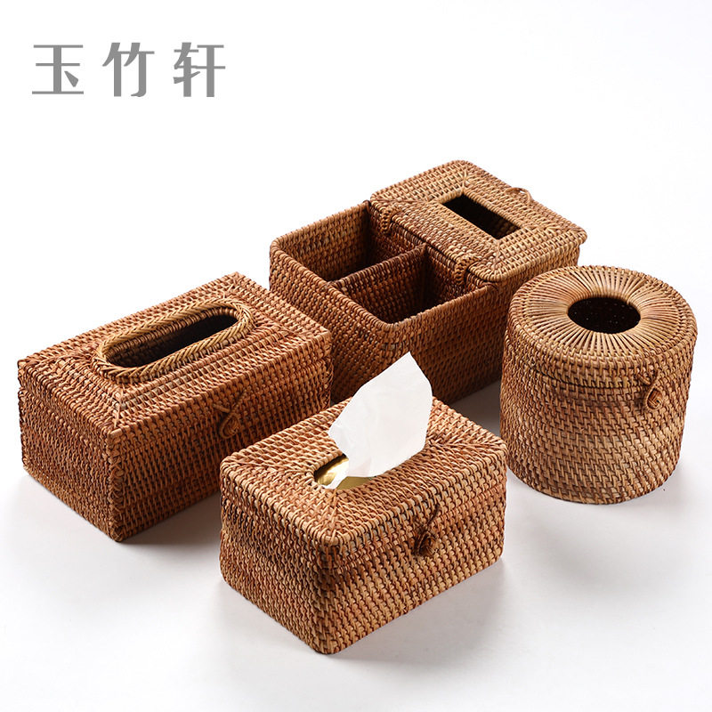 越南藤编纸巾盒 洗手间抽纸盒 客厅家用收纳盒 手工编织家居摆件