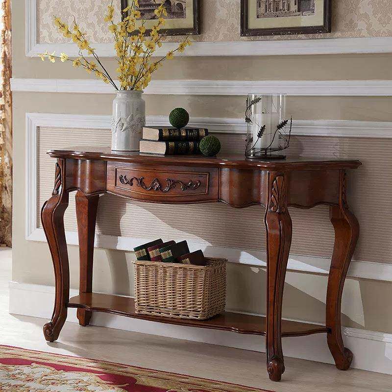 美实木玄关柜入户沙发靠几复半圆欧式门厅背式古靠墙供A-56台装饰