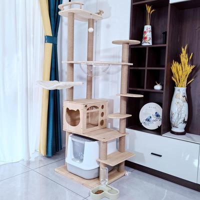 松木麻全实木大型猫爬窝一体别墅黄合心宠物架剑多柱太空舱层可放