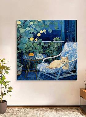 电表箱画装斯画马蒂小众纯手绘油中古风丙烯客厅玄SYI关猫咪饰挂