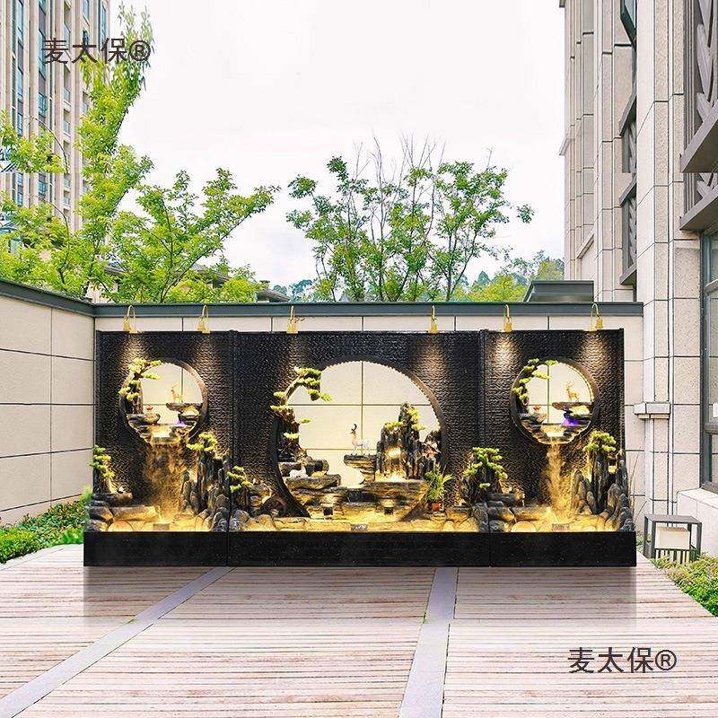 水幕墙水风庭流院户外玄关隔断屏鱼缸造大假山喷泉鱼池景景麦太保