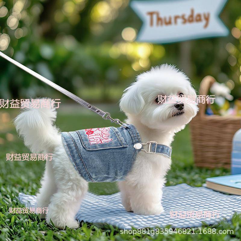 财益贸易狗狗服夏天款宠物小型犬背心比熊雪纳瑞约衣克牵夏牛仔马