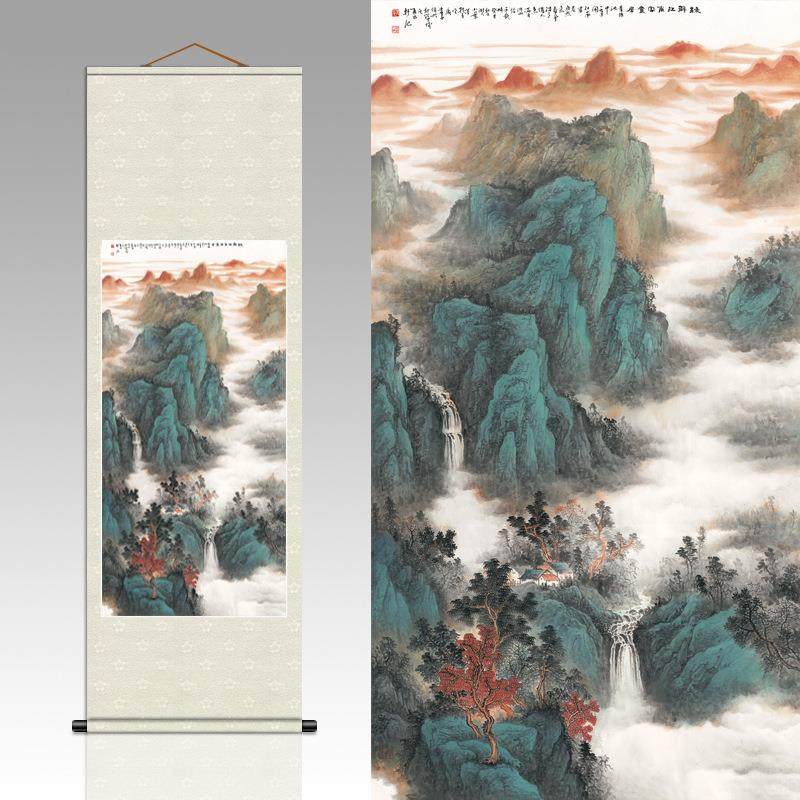 新中式客厅玄关风景装饰画芯艺术微喷名人复制字画卷轴书房挂画