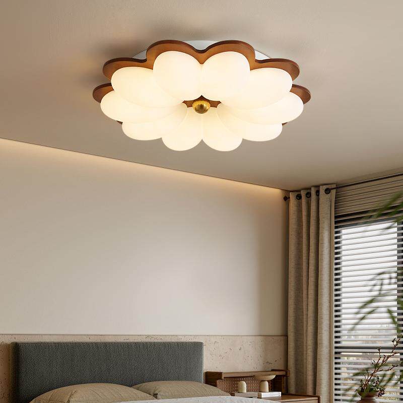 法式中古风卧室灯复古胡桃木纹花朵温馨护眼书房儿童房间吸顶灯