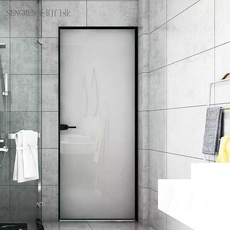 浴室玻璃平开门厨房卫生间钛镁合金门家用洗手间铝框内开式极简门