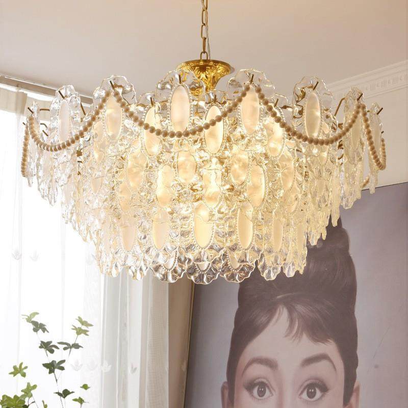 法式水晶玻璃吊灯复古浪漫温馨奶油风主卧室客厅灯具轻奢2024新款