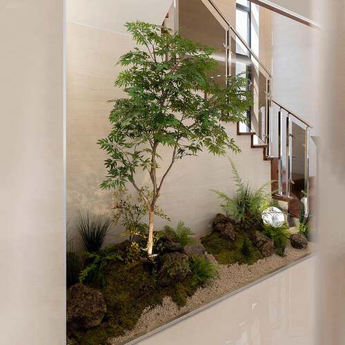 植枫树微景森空间仿真绿植装饰梯角落楼造景搭轻奢简约风配软装摆