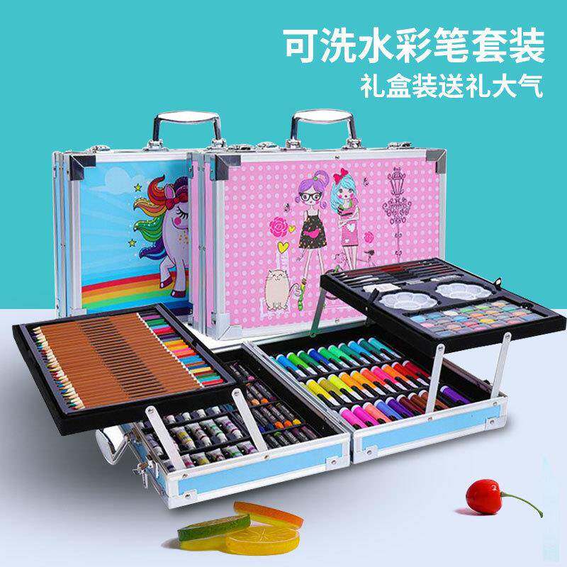 水彩笔套装幼儿园小学生涂色儿童画画工具笔组合水彩颜料铝盒套装