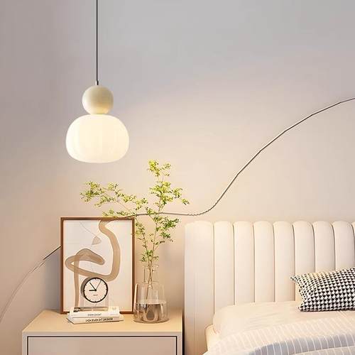 法式中古风卧室床头吊灯可升降胡桃木纹走廊过道玄关南瓜小吊灯