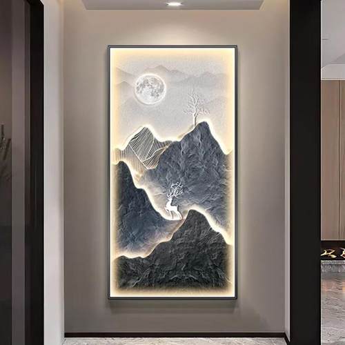 背有靠山玄关装饰画入户门走廊过道挂画竖版高档轻奢客厅壁画灯画