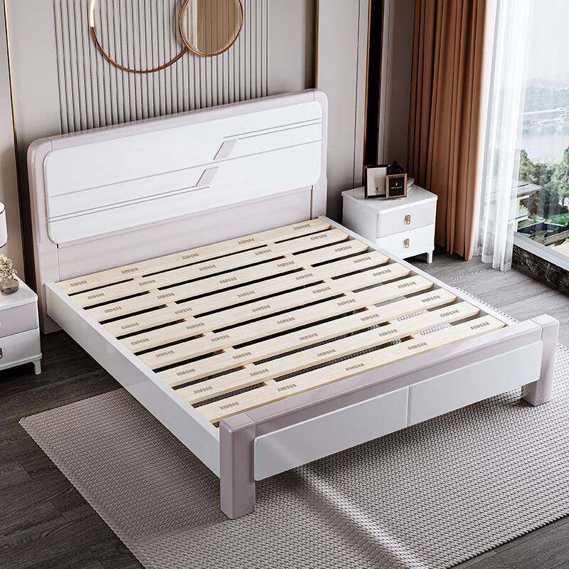 现代简约中式实木床1.8米双人床1.5米经济型白色高箱储物主卧婚床