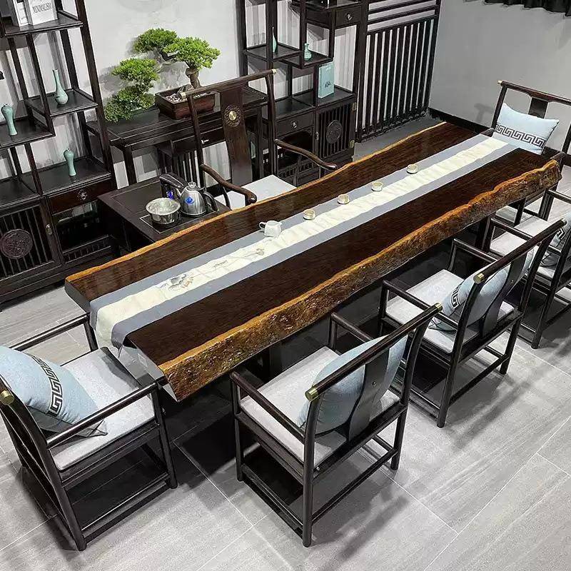 008非洲黑金檀木大板用茶桌椅组合一桌五椅公办茶几室家实木整板