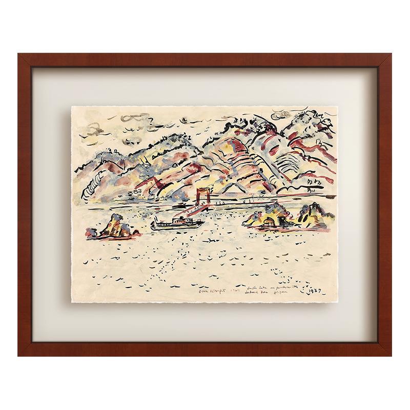 霍格艺术悬浮式装裱风景水彩画法式复古客厅装饰画中古风玄关挂画