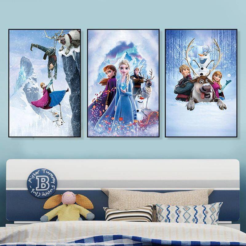 儿童房装饰画卡通女孩卧室床头公主房间冰雪奇缘挂画爱莎艾莎壁画