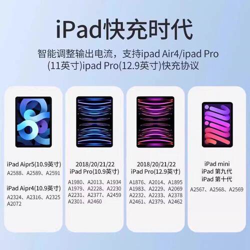 适用苹果iPadAir8充电器30W快11英寸苹果充平板iadAir8充电YG-100Ga头iPpad13英寸2026款电器USB-C接口充2米