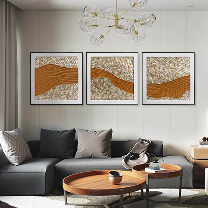 客厅现代时尚装饰画手工贝壳金色链轻奢入户酒店大堂立体挂画直销