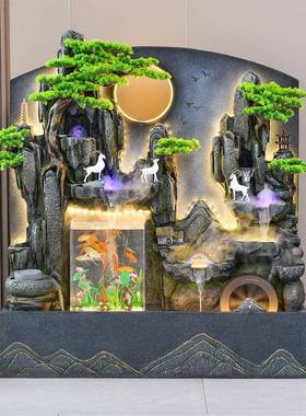 假山流水喷泉客厅循环水鱼缸景观招财公司水幕墙屏风落地装饰摆件