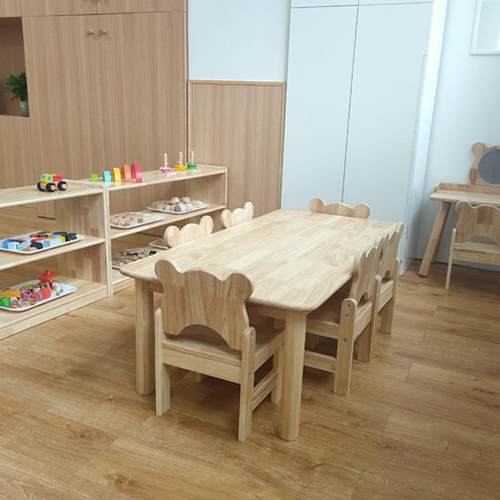 蓝精灵橡胶木幼儿园桌子儿童方桌长方桌木制宝宝玩具桌书桌小课桌