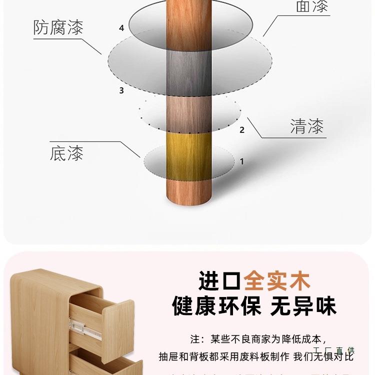 全实木沙发边几柜小桌子中古风小户型客厅可移动极窄侧边柜茶几桌