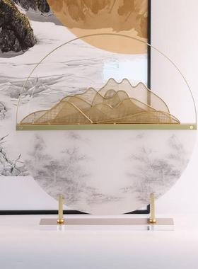 新中式现代轻奢假山样板房书房玄关摆件办公桌博古酒店软装饰品