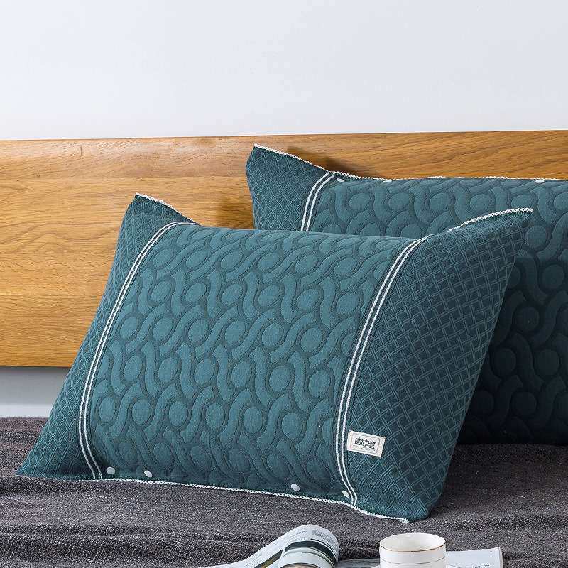 纯棉高档枕巾一对装家用全棉枕头巾可固定防滑单人卡扣式魔术枕套