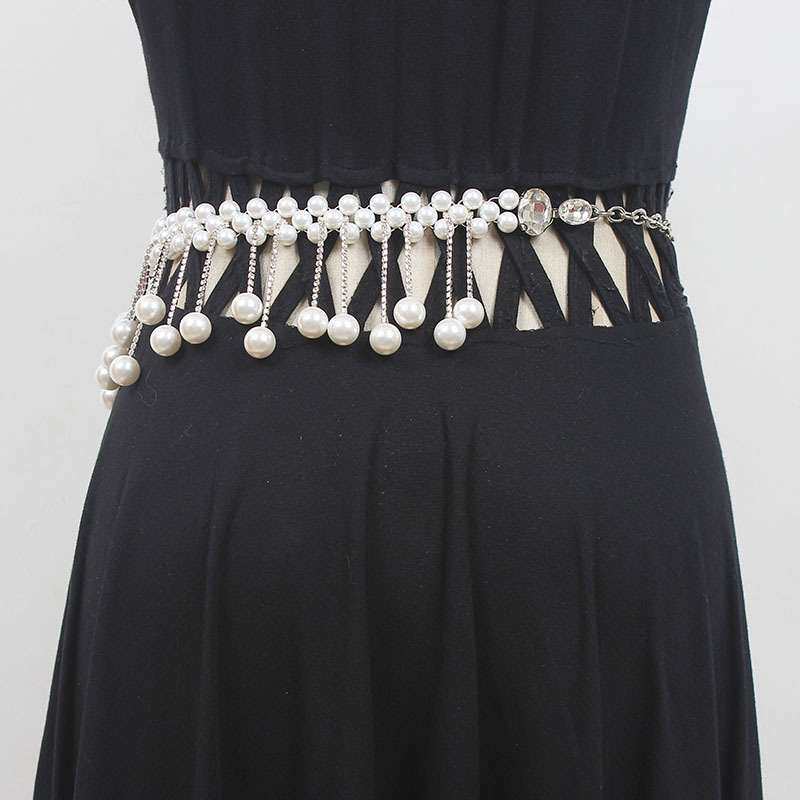 爱心水钻仿珍珠腰链质感百搭气质时髦腰带女秋冬新款配