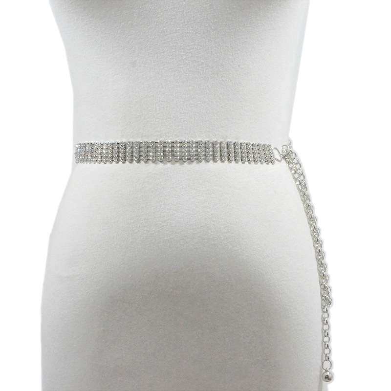 新款现货女士腰带优雅时尚水钻腰封奢华五排亮钻镶嵌水晶钻石腰链
