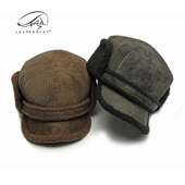 跨境显高档帽子男秋冬季 保暖鸭舌帽户外防风防寒棉帽中老年平顶帽