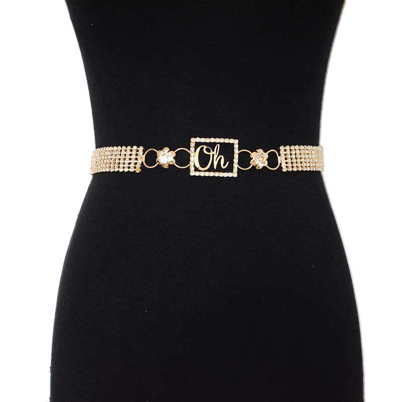 时尚新款女式水钻腰带女士百搭水晶腰链装饰六排钻带配裙子大衣