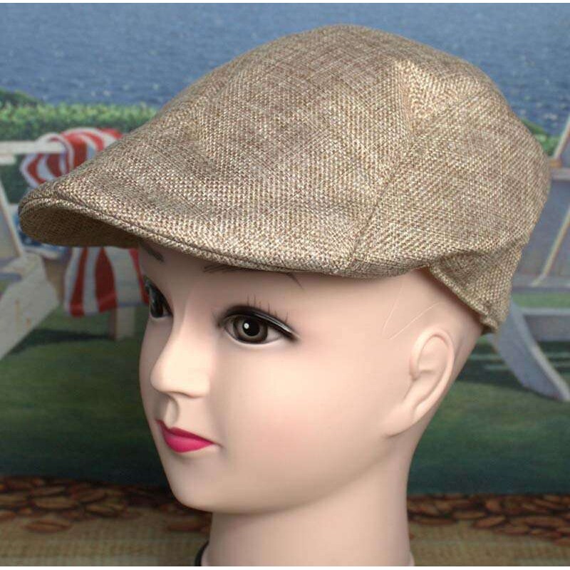 春秋韩版潮男士英伦复古亚麻鸭舌贝雷帽 棉质前进帽 休闲时尚帽子