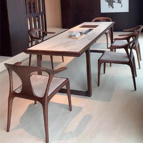 3Y北美黑胡桃茶桌椅组合现代轻奢岩板泡茶台办公茶室新中式实木茶