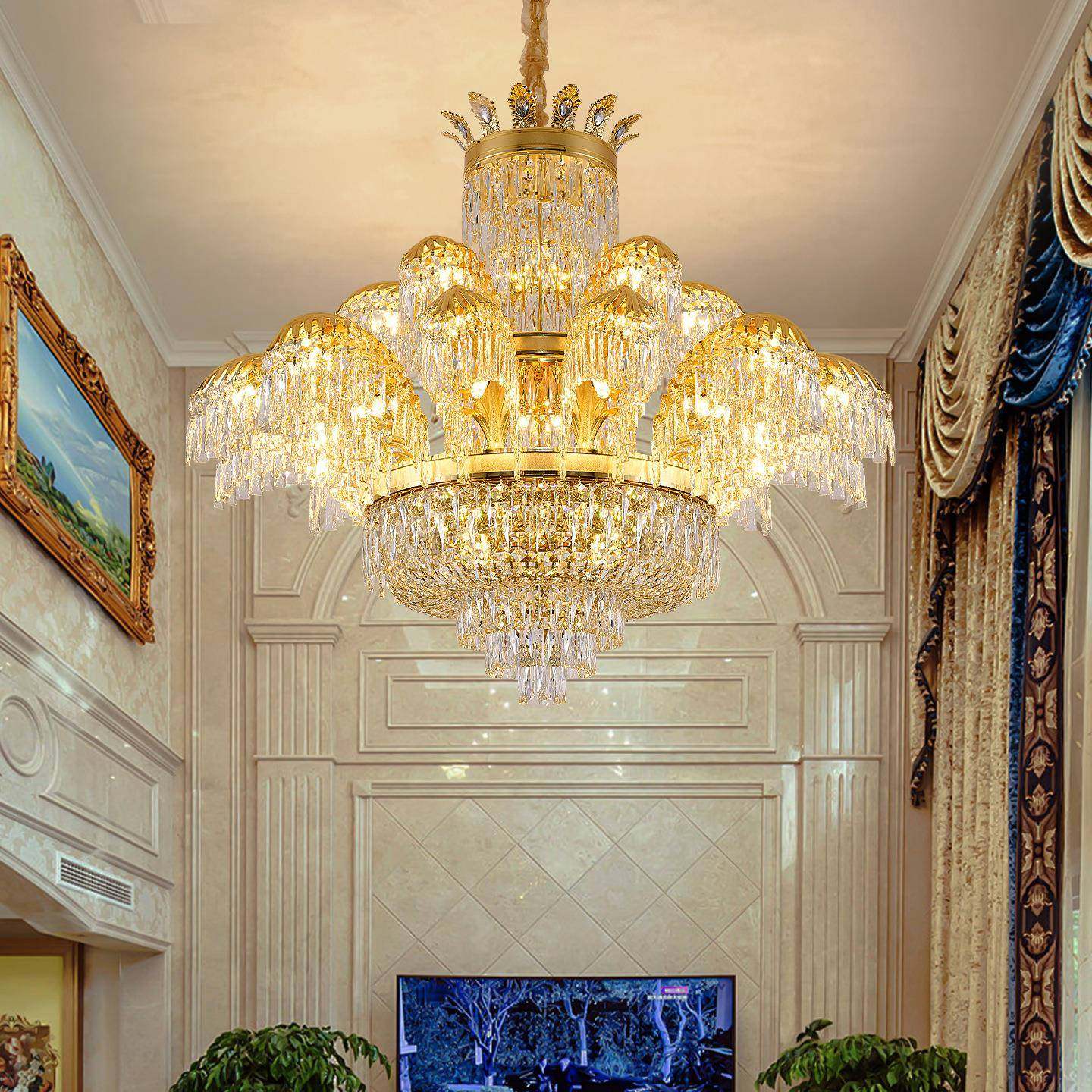 欧式水晶灯客厅别墅复式楼轻奢大吊灯锌合金灯具挑空楼梯餐厅灯具,家装灯饰光源,智能吊灯,淘宝优惠券,粉丝福利购,淘宝优惠卷