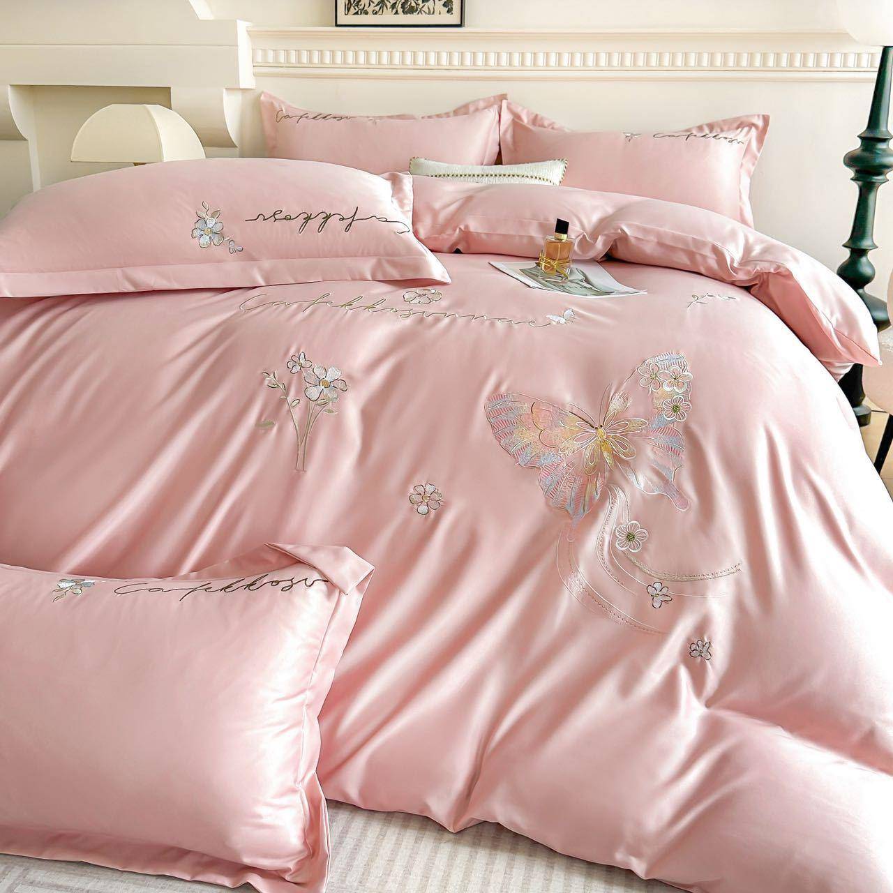 100支天丝刺绣四件套床单被套枕套床上用品宿舍四件套亲肤可裸睡