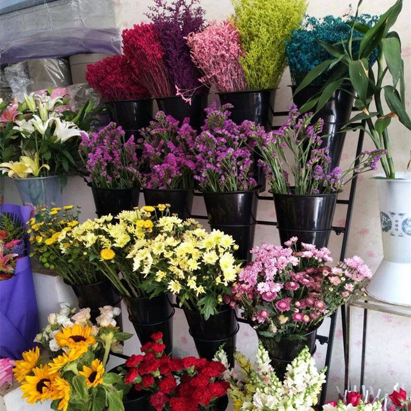 花店鲜花展示架多层阶梯花架摆花带万向轮铁艺架子养花桶塑料花筒
