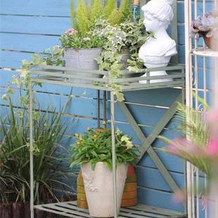 现代简约铁艺小鸟双层花架工作台户外落地式 多肉绿萝花盆置物架