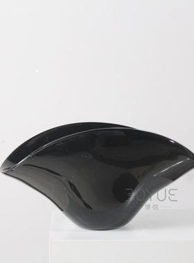 欧式简约扇形创意大口插花黑色琉璃花瓶客餐厅玄关样板间前台摆件