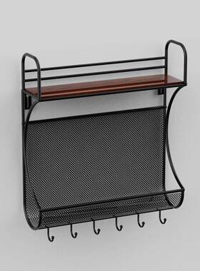 复古实木墙上书架置物架铁艺壁挂一字隔板客厅卧室墙壁装饰层架