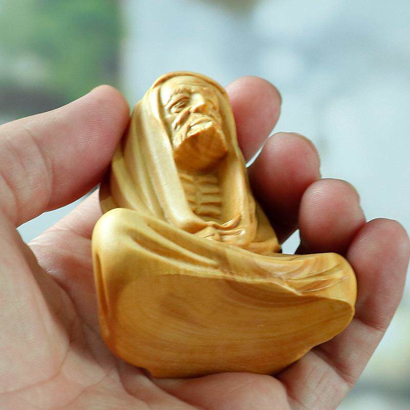 黄杨木雕摆件工艺品木质茶宠雕刻手把件把玩木收藏品坐禅达摩