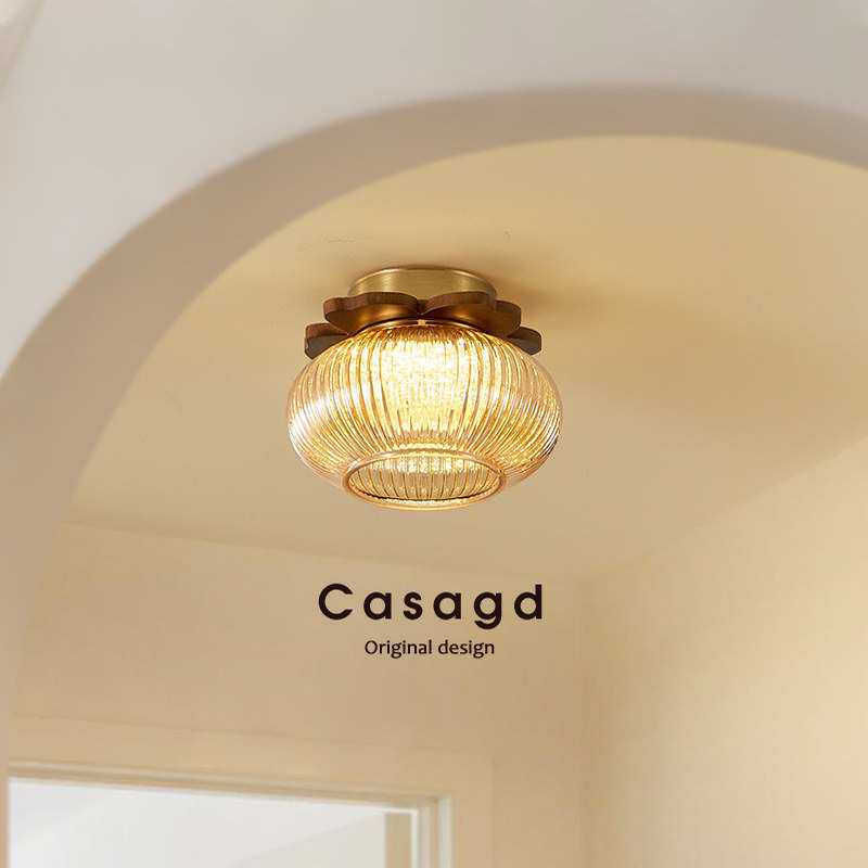 中古风入户玄关过道琥珀色玻璃吸顶灯阳台厨卫高级感灯具casagd