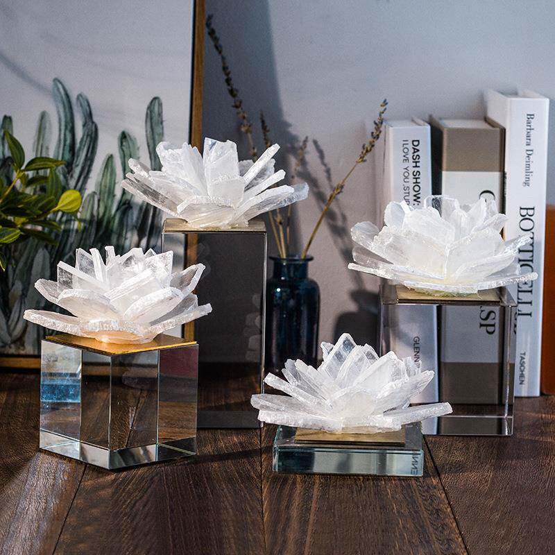 新花球摆件自然晶石水晶饰品书房客厅样板间桌面软装饰品轻奢摆件